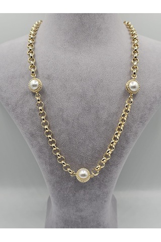 14k Mikron Altın Kaplama İncili Vintage Kolye Altın