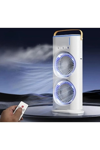 Masaüstü Çift Fanlı Buzlu Vantilatör Led Işıklı Otomatik Salınımlı Taşınabilir Soğutucu Fan Buzlu Klima
