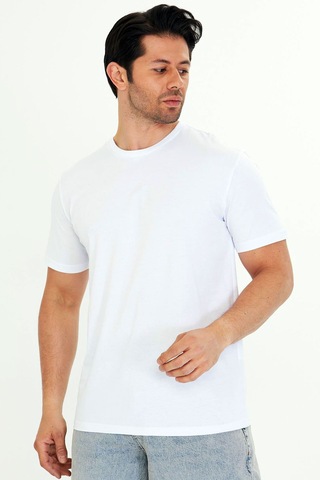 Trendhill Erkek Beyaz Pamuklu Bisiklet Yaka Büyük Beden T-shirt Byz5014b