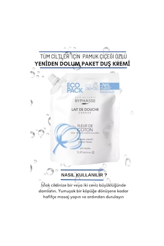 Byphasse Caresse Pamuk Çiçeği Özlü Kremli Duş Jeli Ekonomik Yeniden Dolum Paketi 1 L