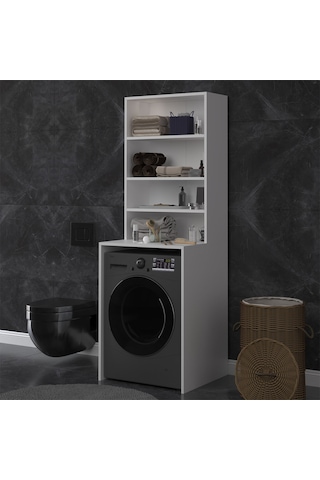 Asra Trend Çamaşır Makinesi Üstü Banyo Dolabı BD-04 %100 MDF 4 Katlı Organizer Raf Beyaz