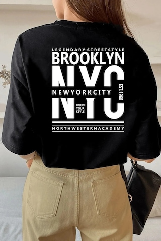 Unisex Siyah Pamuklu Oversize T-shirt Brooklyn Baskılı Siyah Unisex Siyah Pamuklu Oversize T-shirt Brooklyn Baskılı Siyah