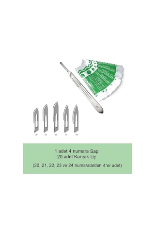 Bistüri Neşter Sapı. 20 adet karışık boy ucu ile birlikte