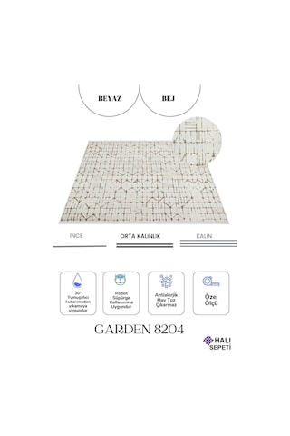 Enti Terrace 8204 Beyaz Iskandinav Halı Yıkanabilir Kesme Yolluk Koridor Kaymaz Çocuk Odası Gri - Beyaz