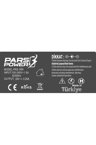 Pars Power Prs-086 65w 20v 3.25a 4.0 1.7mm Yoga Adaptör