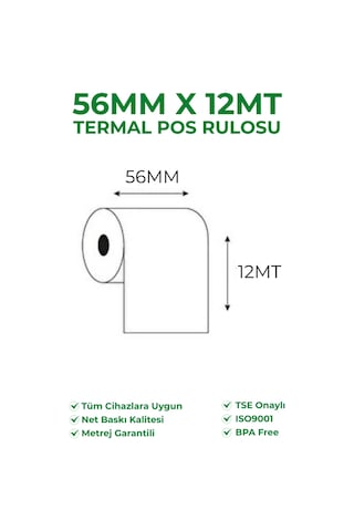 56x12 Termal Rulo Yazarkasa Pos Rulosu 1 Paket 10 Adet Tse Belgeli Bpa Free
