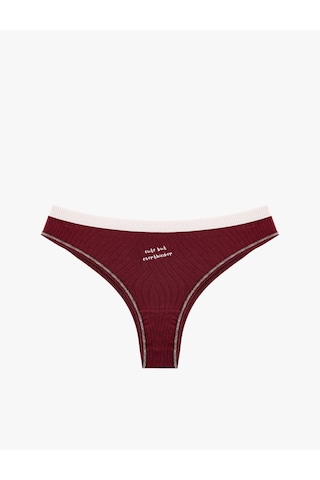 Koton Rahat Kalıp Pamuklu Renk Kontrastlı Baskılı Brazilian Külot Bordo 7wlk30146mk