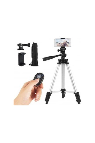 Createtech 3120 Alüminyum Tripod, 360 Dönüşüm, Kamera-telefon Tutucu, Uzaktan Kumanda Standı
