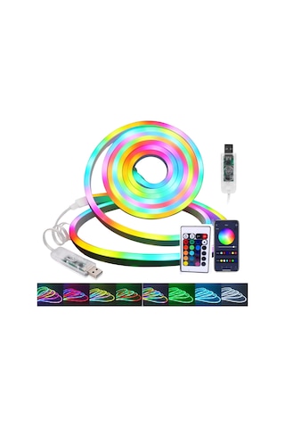 Dekoratif Rgb Led Şerit Neon Işık 3 Metre Su Geçirmez Uzaktan Kumandalı Ortam Aydınlatması Standart
