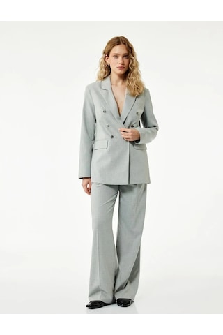 Koton Slim Fit Düğmeli Cepli Kruvaze Kadın Blazer Ceket 6wak50056uw Gri