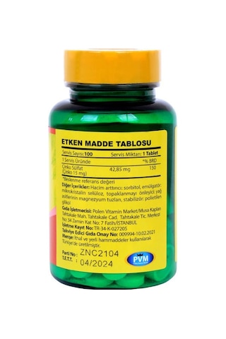 Vitapol Çinko Sülfat 15 Mg 100 Tablet Zinc
