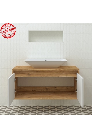 Banos Roomart Ayaksız 2 Kapaklı Lavabolu Ahşap-Mat Beyaz Mdf 100. Beyaz