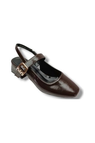 Ceylan Shoes 315-26 Kırışık Rugan Deri Kısa Kare Topuk Arkası Açık Kadın Ayakkabı Kahverengi