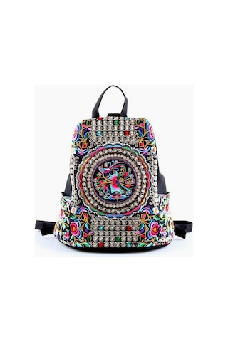 Yogodlns Vintage Sanatsal Tasarım Kadın Kanvas Sırt Çantaları El Yapımı Çiçek Nakış Büyük Kapasiteli Sırt Çantası Okul Çantası Seyahat Omuz Çantaları Çok Renkli