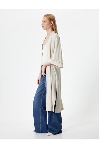 Koton Uzun Kimono Keten Ve Viskon Karışımlı Yarım Kollu Bej 4sak50116uw Ekru