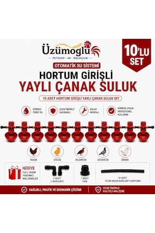 10 Adet Hortum Girişli Yaylı Çanak Suluk Otomatik Tavuk Civciv Suluk Sistemi