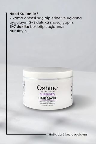 Oshine Hızlı Uzama Etkili Onarıcı Saç Bakım Maskesi, Supergro Rapid Hair Length Mask, 350ml