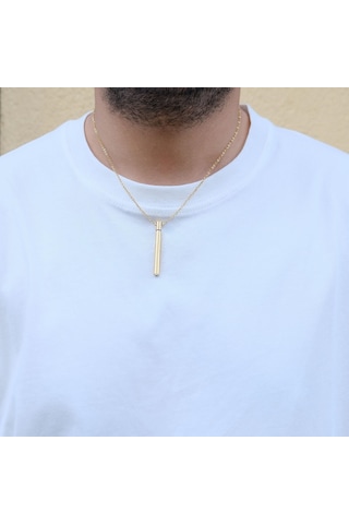 Altın Kaplama Oval Uzun Erkek Kolye 60 Cm Ekly-108 Altın