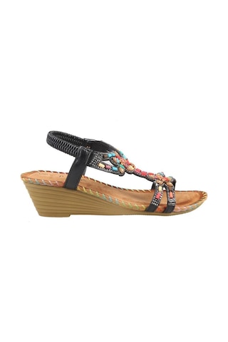 Guja 25y151-6 Kadın Taşlı Dolgu Topuklu Lastikli Comfort Sandalet Siyah Siyah