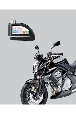 Titreşim Sensörlü Alarmlı Motosiklet Disk Kilidi 14mm Çelik Çift Kilitleme - 4994