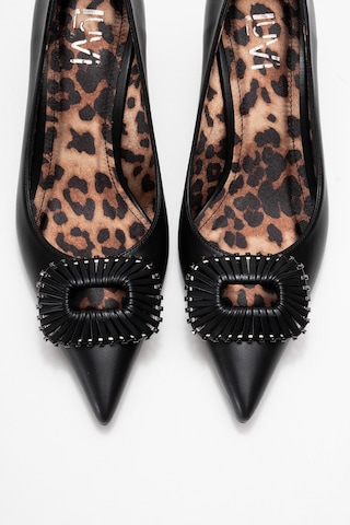 Great Siyah-siyah Desenli Tokalı Kadın Topuklu Ayakkabı Leopar - Siyah