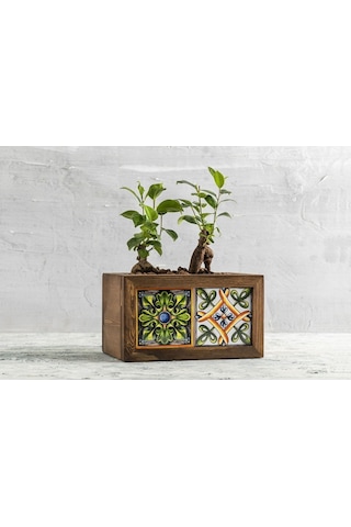 Halohope El Yapımı 2 Meksika Çinili Dekoratif Modern Ahşap Dikdörtgen Bahçe Balkon Saksı Saksılık Çiçeklik