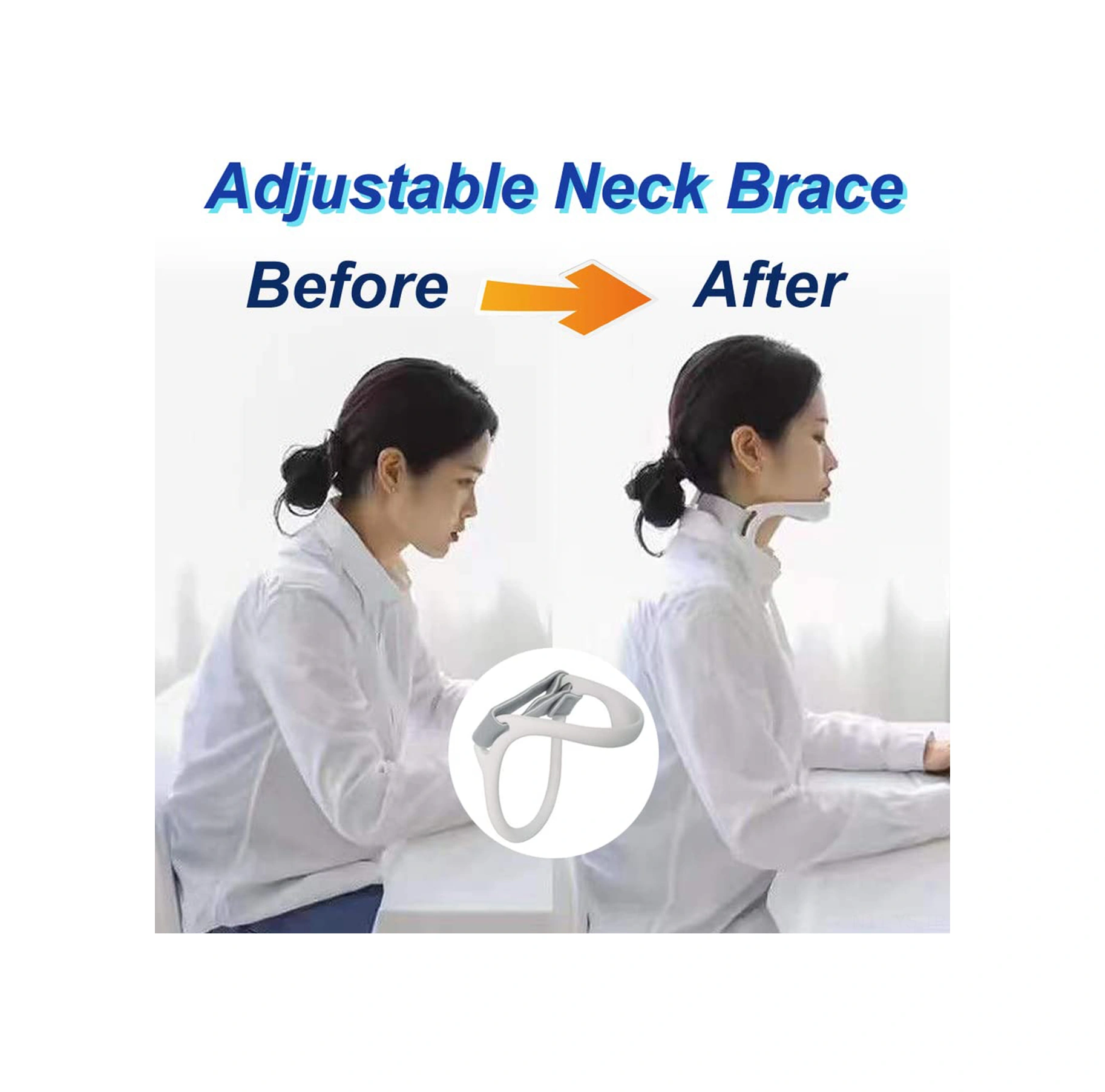 Yunboo Boyun Ağrısı Alıcı Spinal Dekompresyon Ve Dik Duruş Düzeltici Pp Malzeme Boyun Bracieri + Esnek Kayış 24x8 Cm, Tek Beden Beyaz