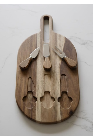 Akasya Peynir Tabağı - Peynir Sunumluk Seti- 4 Parça Kahverengi