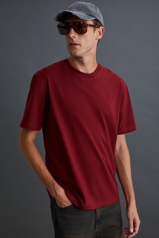 GRIMELANGE Solo Erkek %100 Organik Pamuklu Kalın Dokulu Comfort Fit Bisiklet Yakalı Bordo T-shirt Bordo