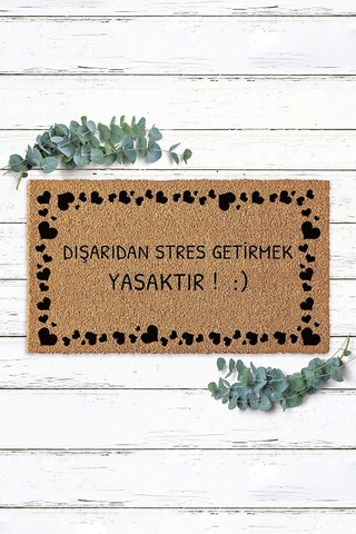 Kalpli Çerçeve Dışarıdan Stres Getirmek Yasaktır Paspas Koko Paspas Dış Kapı Paspası Kıl Paspas Kahverengi