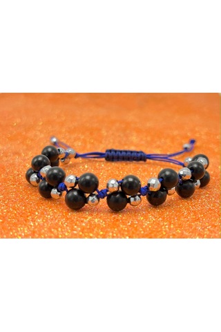 Yıldız Doğal Taş 6mm Ipli Shungite Ayarlanabilir Ölçü Doğal Taş Bileklik Siyah