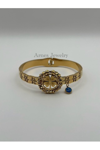 Arnes Jewelry Çelik Dorikalı Yoncalı Kelepçe Bileklik Ar80 Gold
