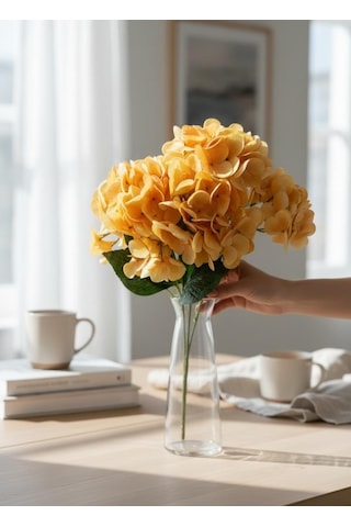 Yapay Çiçek Islak Ortanca Çiçeği Somon 45cm 5dal Islak Gerçeksi Dokulu Turuncu
