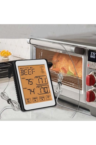 Sones Ch-212 Çift Prob Renkli Ekran Akıllı Alarm Izgara Mutfak Termometresi, Renk: Turuncu Arka Aydınlatma