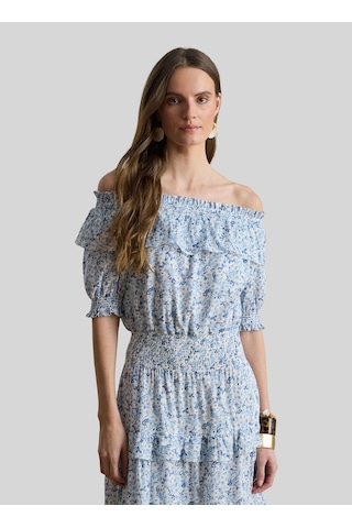 Lauren Ralph Lauren Beyaz Kadın Kayık Yaka Elbise 200p08959
