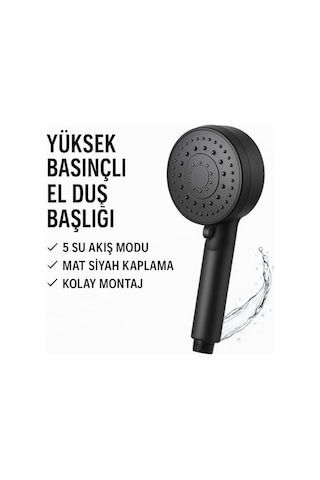 Siyah Duş Başlığı Yüksek Basınçlı, Su Tasarruflu, Kolay Montaj, Kireç Önleyici, Banyo Aksesuarı