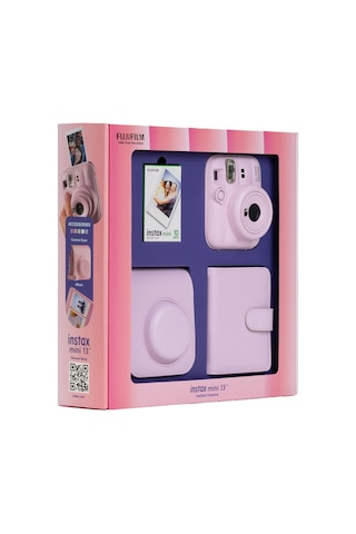 Instax Mini 13 Pembe Fotoğraf Makinesi 10'lu Film Kare Albüm + Deri Kılıf Bundle Box