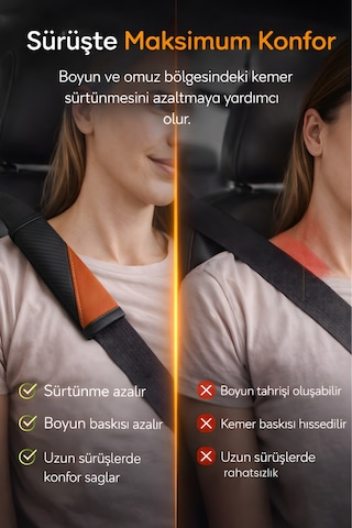 Emniyet Kemeri Kılıfı 2 Adet Deri Carbon Yumuşak Dolgulu Boyun Konfor Emniyet Kemer Pedi - Kmrx5