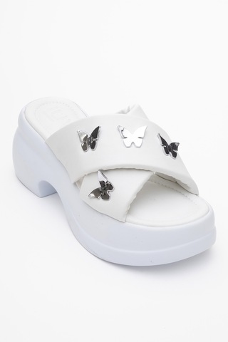 Luvishoes Luvi Shoes Force Beyaz Kelebek Tokalı Dolgu Tabanlı Kadın Terlik Beyaz
