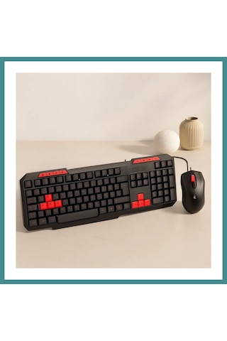 Trendexa Usb Kablolu Klavye Mouse Set - Kırmızı Tuşlu Q Klavye 1600 Dpı Mac Diğer