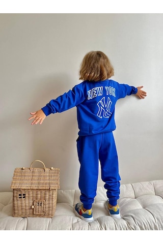 Jolly Kids Erkek Çocuk Yazı Baskılı Sweatshirt Takım Mavi