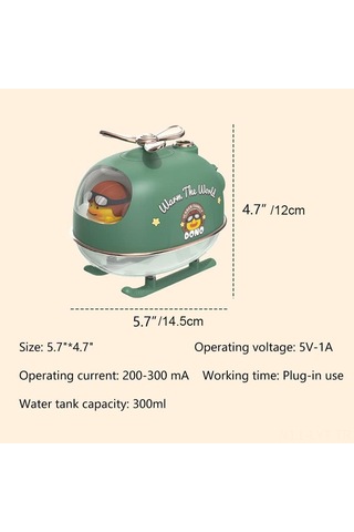 Youtek Küçük Uçak Şekilli Sessiz Nemlendirici - Sarı - Direk Takılı Tip - 300ml - 4-6 Saat Çalışma Süresi