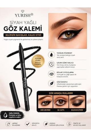 Siyah Yağlı Göz Kalemi Yoğun Siyah Yumuşak Sürüm Gün Boyu Etki 01 Siyah