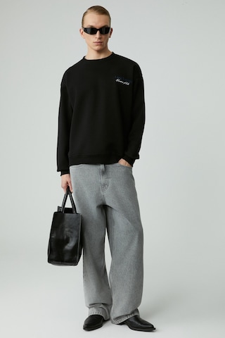 Grımelange LAZYNESS Erkek Yuvarlak Yaka 3 İplik Siyah Sweatshirt