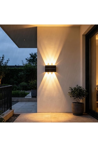 Led Duvar Lambası Dış Mekan Güneş Işığı Yukarı Ve Aşağı Modern Duvar Aydınlatması Ip65 Su Geçirmez Dış Mekan Duvar Lambası Teras Bahçe Giriş Koridor Çitler Sıcak Işık, 6 Başlı Diğer