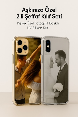 Aşkınıza Özel Çift Kılıf Seti Sevgiliye lik Şeffaf Uv Baskı Telefon Kılıfı