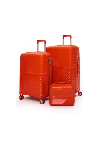 Elatae Exclusive Pro Polipropilen Kırılmaz 3'lü Valiz Seti Büyük - Orta Boy Ve Makyaj Çantası Turuncu 5239 Turuncu