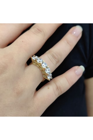 Chavin 5 Taş 2.5 Carat Taşlı 3.5 Gr. Altın Zirkon Yüzük Du37