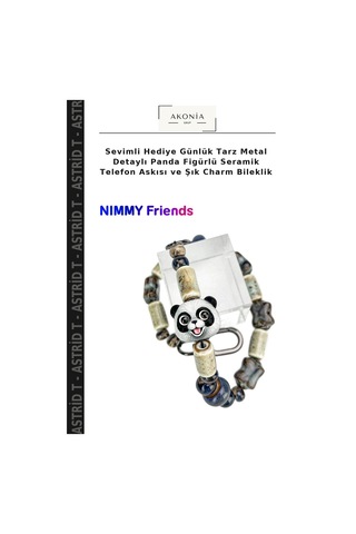 Sevimli Hediye Günlük Tarz Metal Detaylı Panda Figürlü Seramik Telefon Askısı Ve Şık Charm Bileklik