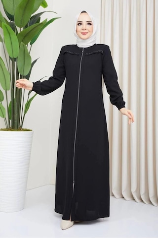 Göğüs Taş Detaylı Ferace Siyah